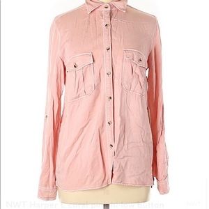 NWT Harper L pink hi-low collared relaxed fit long sleeve‎ button up top
